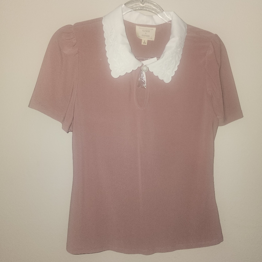 Flower & Feather NWT Pink Collared Womens Shirt Business Casual Blouse sz Large